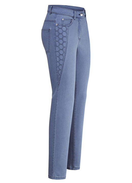 Broek met knoop- en ritssluiting - Jeans met mooie borduursels, in Größe 018 bis 052, in Farbe JEANSBLAUW Ansicht 1