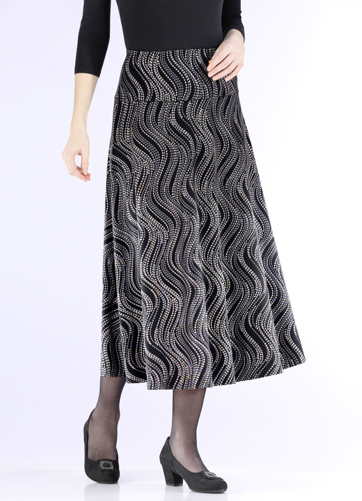 Feestelijk - Rok met elegante, glinsterende glanzende print Feestelijk - Rok met elegante, glinsterende glanzende print, in Größe 018 bis 054, in Farbe SCHWARZ-GRAU-MULTICOLOR