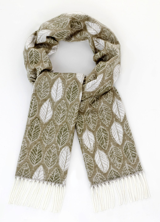 Sjaals - Sjaal met bladmotief, in Farbe KHAKI-OLIV-ECRU Ansicht 1