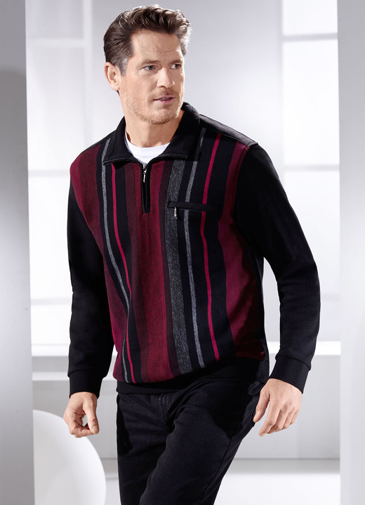 Sweatshirts - Troyer met borstzak, in Größe 046 bis 064, in Farbe SCHWARZ-BORDEAUX-ANTHRAZIT