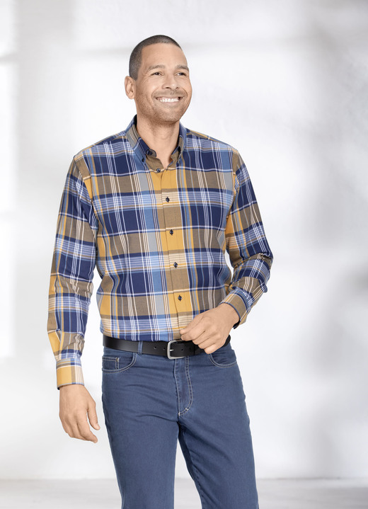 Lange mouw - Geruit overhemd met button-downkraag Lange mouw - Geruit overhemd met button-downkraag, in Größe (M 39/40) bis XXL (45/46), in Farbe D''BLAUW-OCKER
