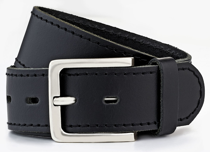 Riemen - Klassieke herenriem, gemaakt van leer, 4 cm breed, in Größe 110 bis 130, in Farbe SCHWARZ Ansicht 1