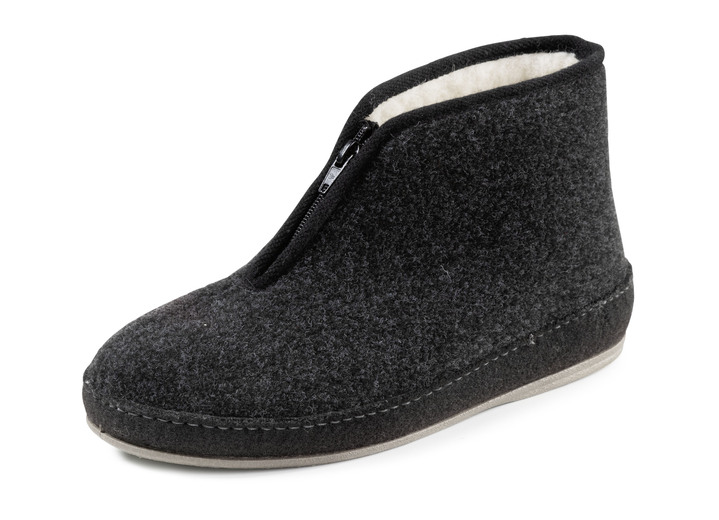 Huisschoenen - Enkellaarsjes van textiel met praktische ritssluiting, in Größe 040 bis 046, in Farbe SCHWARZ Ansicht 1