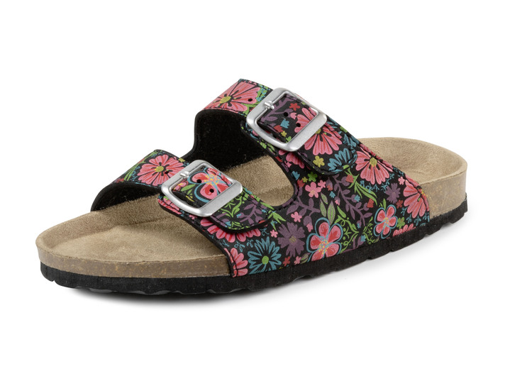 Sandalettes & slippers - Muiltjes in een speels geprint dessin, in Größe 036 bis 042, in Farbe SCHWARZ-BUNT Ansicht 1