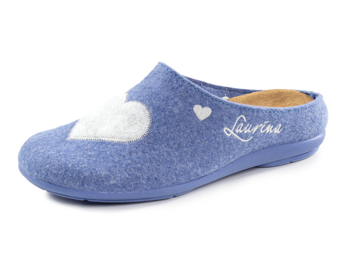 Huisschoenen - Laurina, klassieke damespantoffels, met uitneembaar voetbed, in Größe 035 bis 041, in Farbe KORNBLAU Ansicht 1