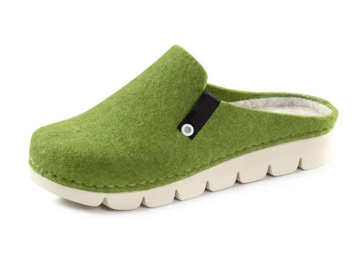 Huisschoenen - Laurina, trendy damespantoffels, breedte G, met anatomisch gevormd voetbed, in Größe 036 bis 042, in Farbe APPELTJESGROEN Ansicht 1