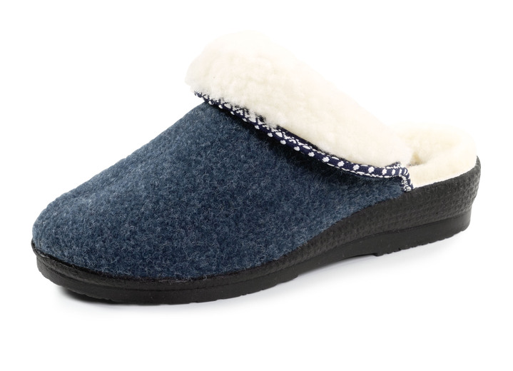 Huisschoenen - Warme damespantoffels, breedte H, met wol, in Größe 036 bis 042, in Farbe BLAU Ansicht 1