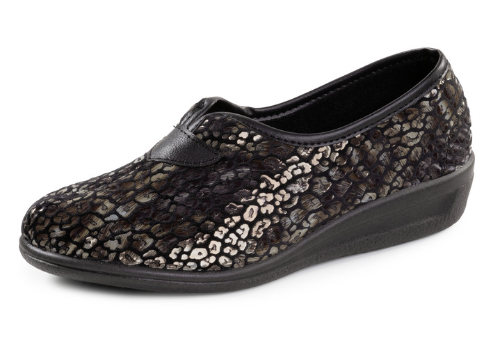 Huisschoenen - Slippers van fluweel met een print en een luipaarddessin, in Größe 036 bis 042, in Farbe SCHWARZ-BRONZE Ansicht 1