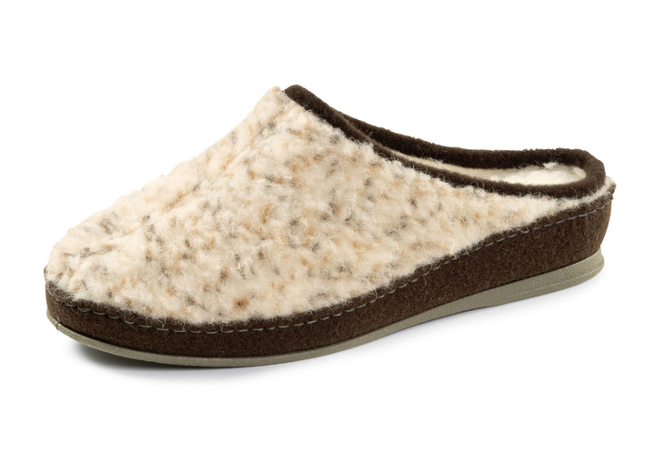 Huisschoenen - Pantoffel van gespikkeld wolpluche, in Größe 036 bis 042, in Farbe BEIGE-BRAUN Ansicht 1