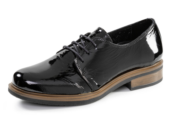 Instappers & veterschoenen - Andrea Conti veterschoen van elegant verfrommeld lakleer, in Größe 036 bis 042, in Farbe SCHWARZ Ansicht 1