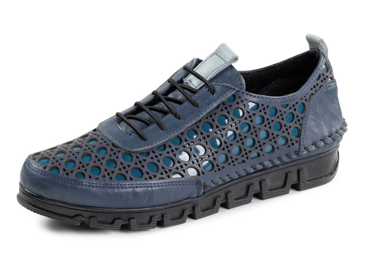 Instappers & veterschoenen - Gemini veterschoen van geperforeerd nappaleer, in Größe 036 bis 042, in Farbe BLAU Ansicht 1