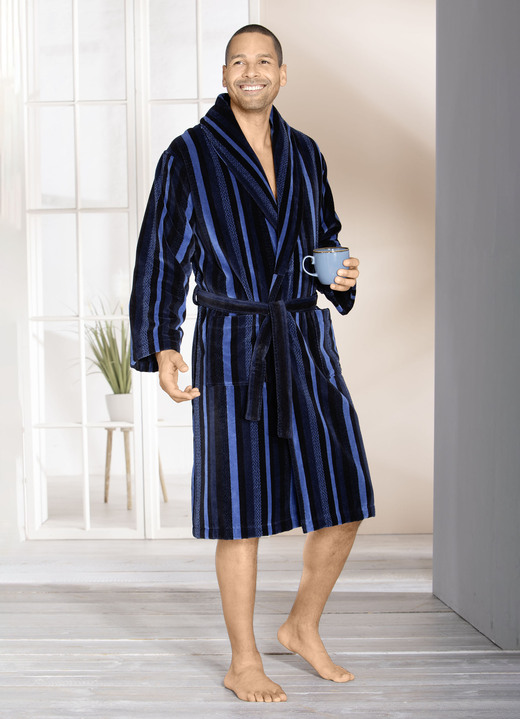Badjassen - Badjas in comfortabele kwaliteit, in Größe L (52/54) bis XXL (60/62), in Farbe BLAUW-ZWART