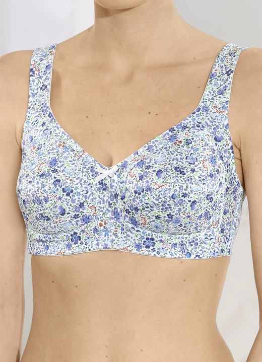 Soft-BH - Susa bh met verstevigde rug, in Größe 080 bis 120, in Cup B, in Farbe WIT-BLAUW-KLEURIG Ansicht 1