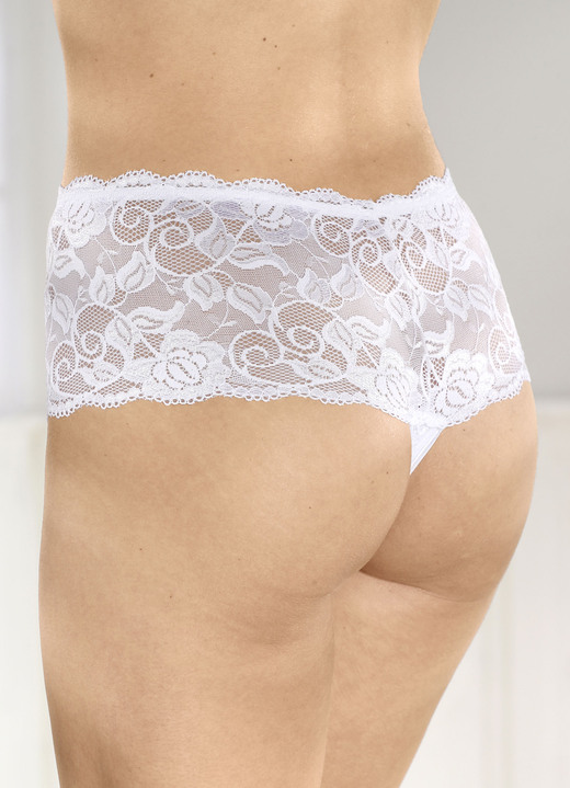 Hot dessous - Driepack stringbroeken van elastisch kant, in Größe 036 bis 050, in Farbe WIT Ansicht 1