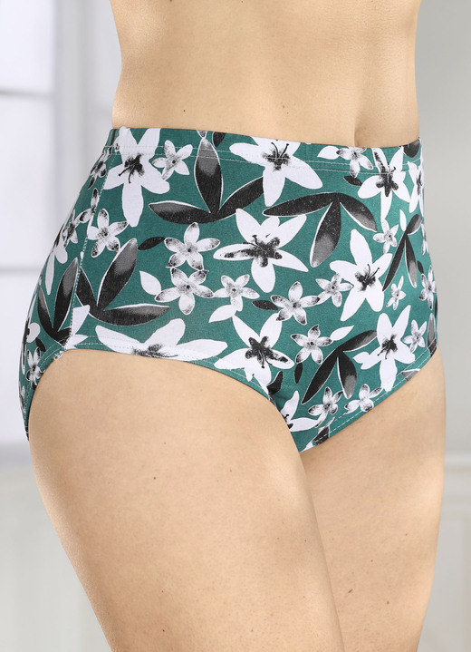 Slips - Set van vier slips met bloemdessin, in Größe 038 bis 056, in Farbe BENZINE-WIT-ZWART Ansicht 1