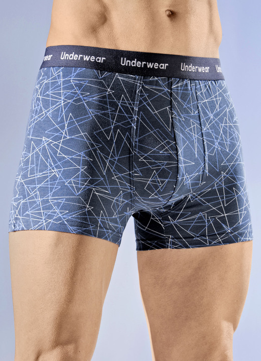 Pants & boxershorts - Drie-pack broeken met elastische tailleband, in Größe 005 bis 011, in Farbe 2X BLAU-WEISS, 1X UNI BLAU