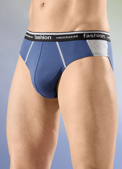 Slips & broeken - Set van vier slips met elastische tailleband, in Größe 004 bis 010, in Farbe 2X BLAU-GRAU MELIERT, 2X SCHWARZ-GRAU MELIERT Ansicht 1