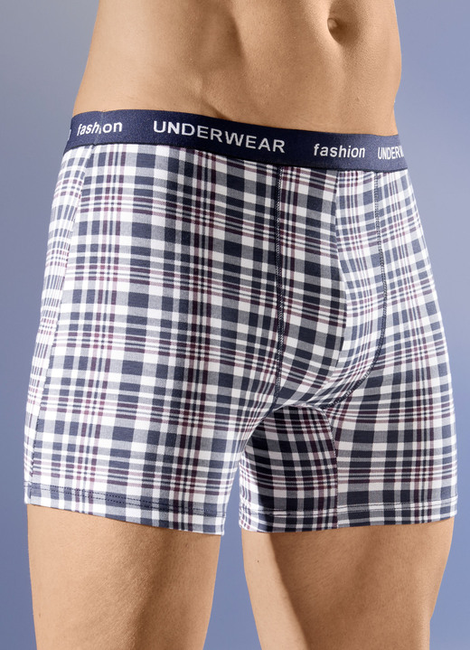 Pants & boxershorts - Set van vier broeken met elastische tailleband, in Größe 004 bis 010, in Farbe 2X MARINE-WIT-BORDEAUX, 2X BORDEAUX-WIT-ZWART Ansicht 1