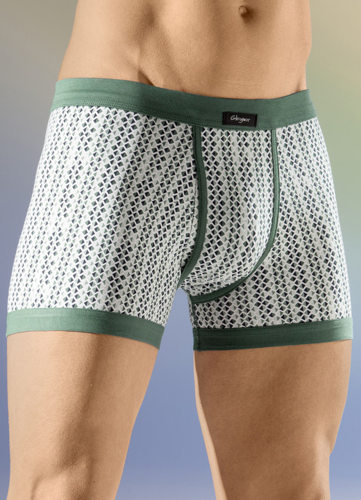 Slips & broeken - Set van vier onderbroeken met zachte tailleband, in Größe 005 bis 011, in Farbe 2X GROEN-WIT, 2X JEANS BLAUW-WIT Ansicht 1