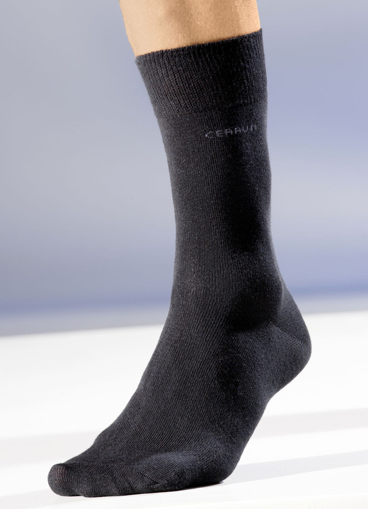 Kousen - Zespak sokken met dubbele comfort tailleband, in Größe 001 (schoenmaat 39-42) bis 002 (schoenmaat 43-46), in Farbe 3X ZWART, 3X ANTRACIET SMELTER Ansicht 1