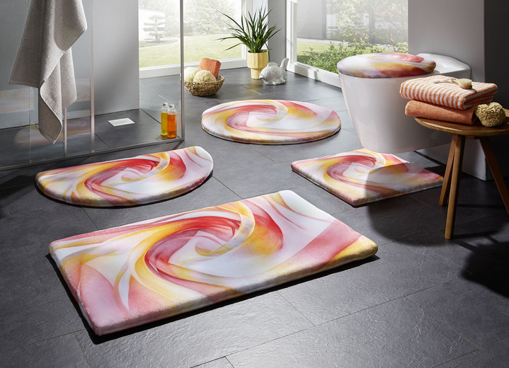 Badmatten - Fantastisch zachte, bedrukte badmatten, in Größe 100 (Matje, halfrond 50/80 cm) bis 112 (motief-toiletdekselafdekking 47/ 50 cm), in Farbe ROT-GELB Ansicht 1
