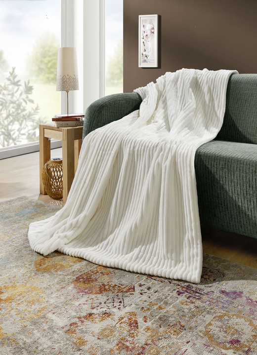 Decoratiekussens & slopen - Woonaccessoires in fijne corduroy-look, in Größe 225 (Deken, 150 x 200 cm ) bis 410 (gevuld kussen, 50x 50 cm), in Farbe CREME Ansicht 1
