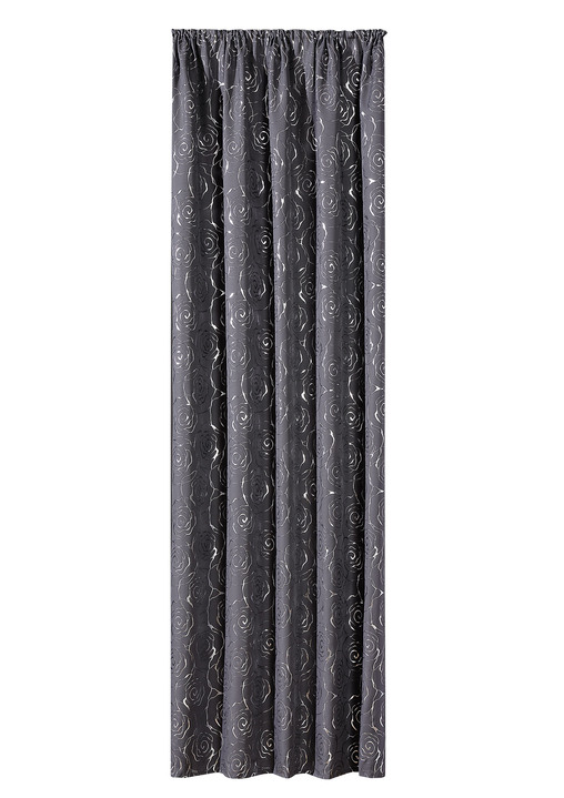Modern - Gordijn met een mooi rozendessin, in Größe 365 (H 145 x B 135 cm) bis 456 (H 245 x B 135 cm), in Farbe GRIJS-ZILVER, in Ausführung Mit Universalschienenband Ansicht 1