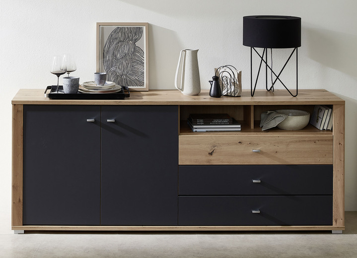 Dressoirs - Dressoir met LED-verlichting en softclose, in Farbe GRAFIT-EICHE Ansicht 1