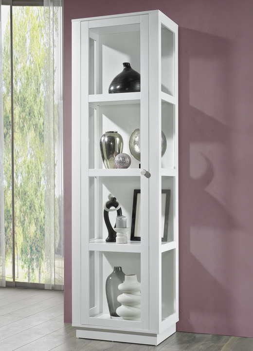 Meubels - Vitrinekast met aluminium knoppen in goudlook, in Farbe WIT, in Ausführung Vitrine 1 deur