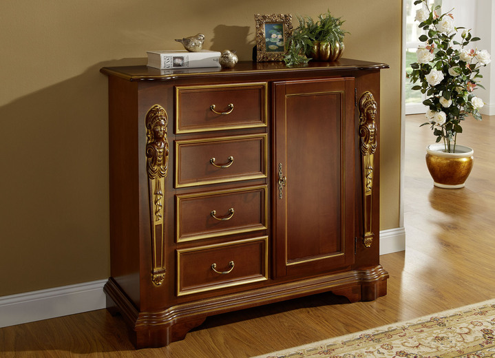 Meubels - Italiaanse commodeserie met ingelegde vrouwenbeelden, in Farbe WALNOOT GOUD, in Ausführung Commode met schuifladen Ansicht 1