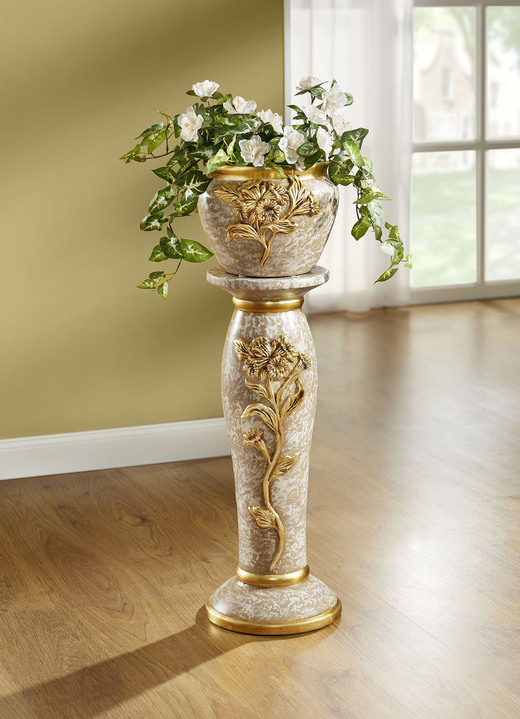 Woonaccessoires - Handbeschilderde zuil met plantenbak, in Farbe HELLBRAUN-GOLD