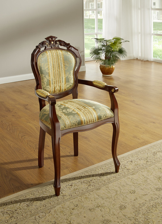 Stoelen & zitbanken - Eetkamerstoelen met massief beukenhouten frame, in Farbe GROEN-WALNOOT, in Ausführung Armleuningfauteuil Ansicht 1