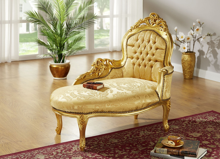 Hoekbankstellen - Chaise longue met massief houten frame, in Farbe GOUD Ansicht 1