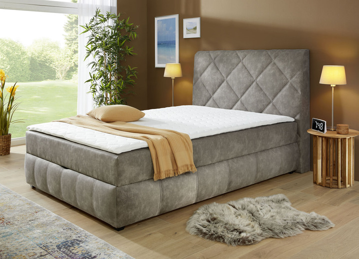 Boxspringbedden - Boxspringbed met bedbox en topper, in Farbe GRAU Ansicht 1