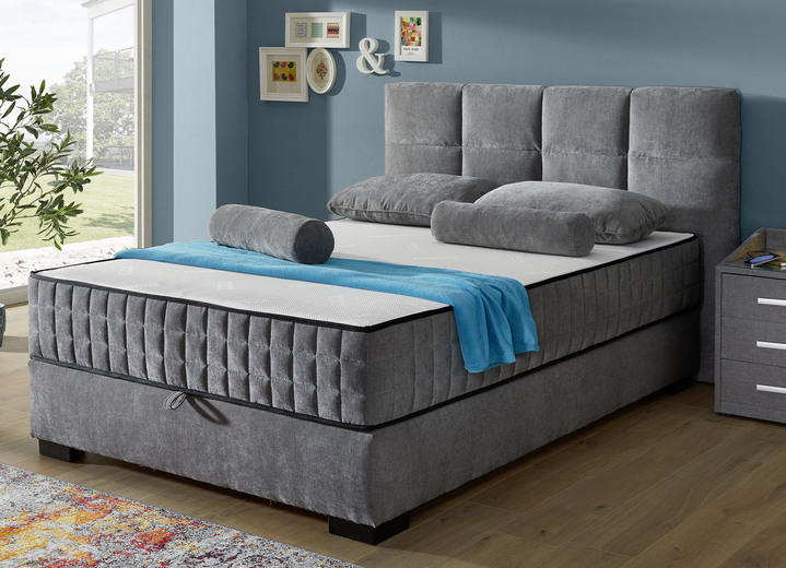 Boxspringbedden - Boxspringbed met omkeerbaar matras en bedbox, in Farbe ANTRACIET, in Ausführung Hoofdbord met rechthoekige quilting Ansicht 1