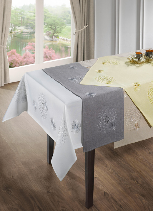 Woontextiel - Tafel- en kamerdecoratie met uitgebreid borduurwerk, in Größe 135 (2 placemats, 30/45 cm) bis 404 (Kussensloop, 40/40 cm), in Farbe WIT