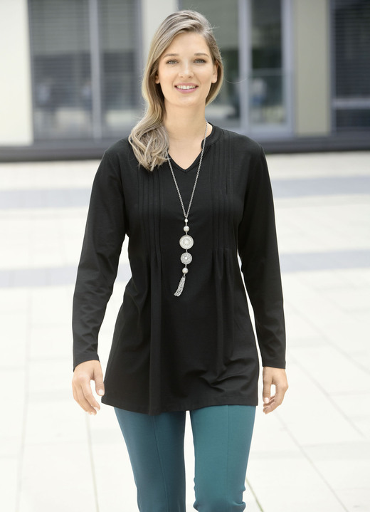 Lange mouw - Shirt met opstaande kraag in 2 kleuren, in Größe 038 bis 054, in Farbe SCHWARZ Ansicht 1