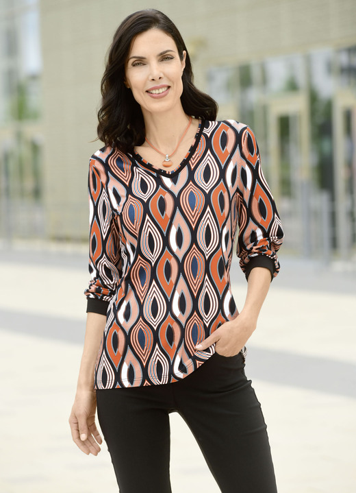 Shirts - Shirt, in Größe 038 bis 054, in Farbe ZWART-ORANJE-ECRU Ansicht 1