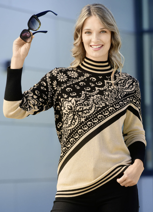 Lange mouw - Trui in jacquardmotief Lange mouw - Trui in jacquardmotief, in Größe 036 bis 052, in Farbe BEIGE-ZWART