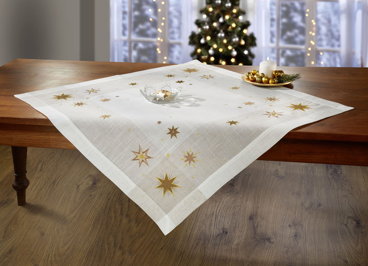 Tafellakens - Tafel- en kamerdecoratie met sterdesign, in Größe 101 (Kleedje, 35/50 cm) bis 404 (Kussensloop, 40/40 cm), in Farbe SEKT-GOLD Ansicht 1