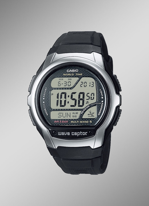 Radiografische-/solarhorloges - Casio radio digitaal herenhorloge, in Farbe , in Ausführung met siliconen band en gesp Ansicht 1