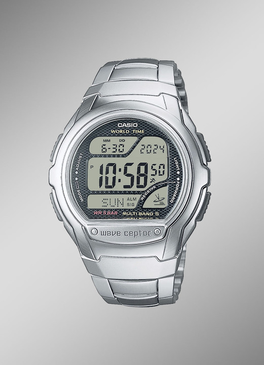 Radiografische-/solarhorloges - Casio radio digitaal herenhorloge, in Farbe , in Ausführung met roestvrijstalen band en veiligheidssluiting Ansicht 1