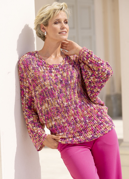 Lange mouw - Trui van hoogwaardig lintgaren Lange mouw - Trui van hoogwaardig lintgaren, in Größe L(44/46) bis XS (32/34), in Farbe PINK-LILA-MULTICOLOR