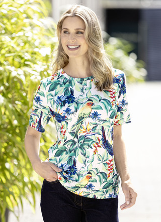 shirt met papegaaienmotieven