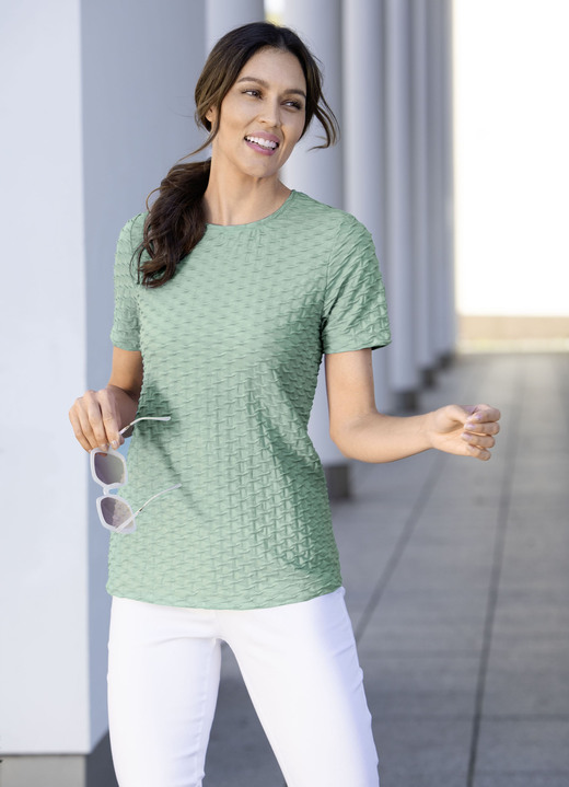 Korte mouw - Shirt met een interessante structuur in 3 kleuren Korte mouw - Shirt met een interessante structuur in 3 kleuren, in Größe 036 bis 052, in Farbe MUNT