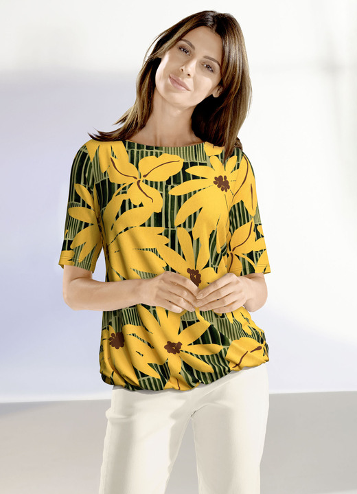 Korte mouw - Shirt met boothals, in Größe 036 bis 052, in Farbe GEEL-OLIJF-ZWART