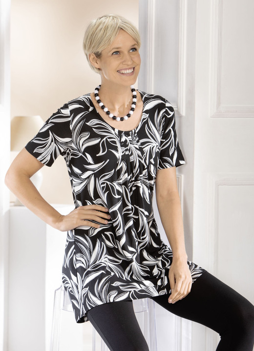 Shirts - Lang shirt met all-over print, in Größe 038 bis 056, in Farbe ZWART-WIT Ansicht 1