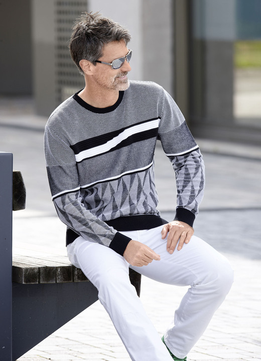 Multicolor - Trui met ronde hals, in Größe 046 bis 062, in Farbe SCHWARZ-WEISS Ansicht 1