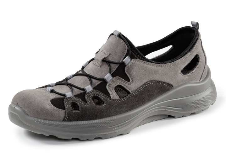 Instappers & veterschoenen - GINO GALANTE Slipper mit elastischer Zierschnürung, in Größe 040 bis 047, in Farbe TAUPE STEEN Ansicht 1