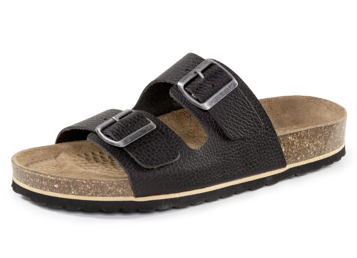 Sandalen & slippers - GINO GALANTE muiltjes van generfd, gearceerd rundnappaleer, in Größe 040 bis 048, in Farbe SCHWARZ Ansicht 1